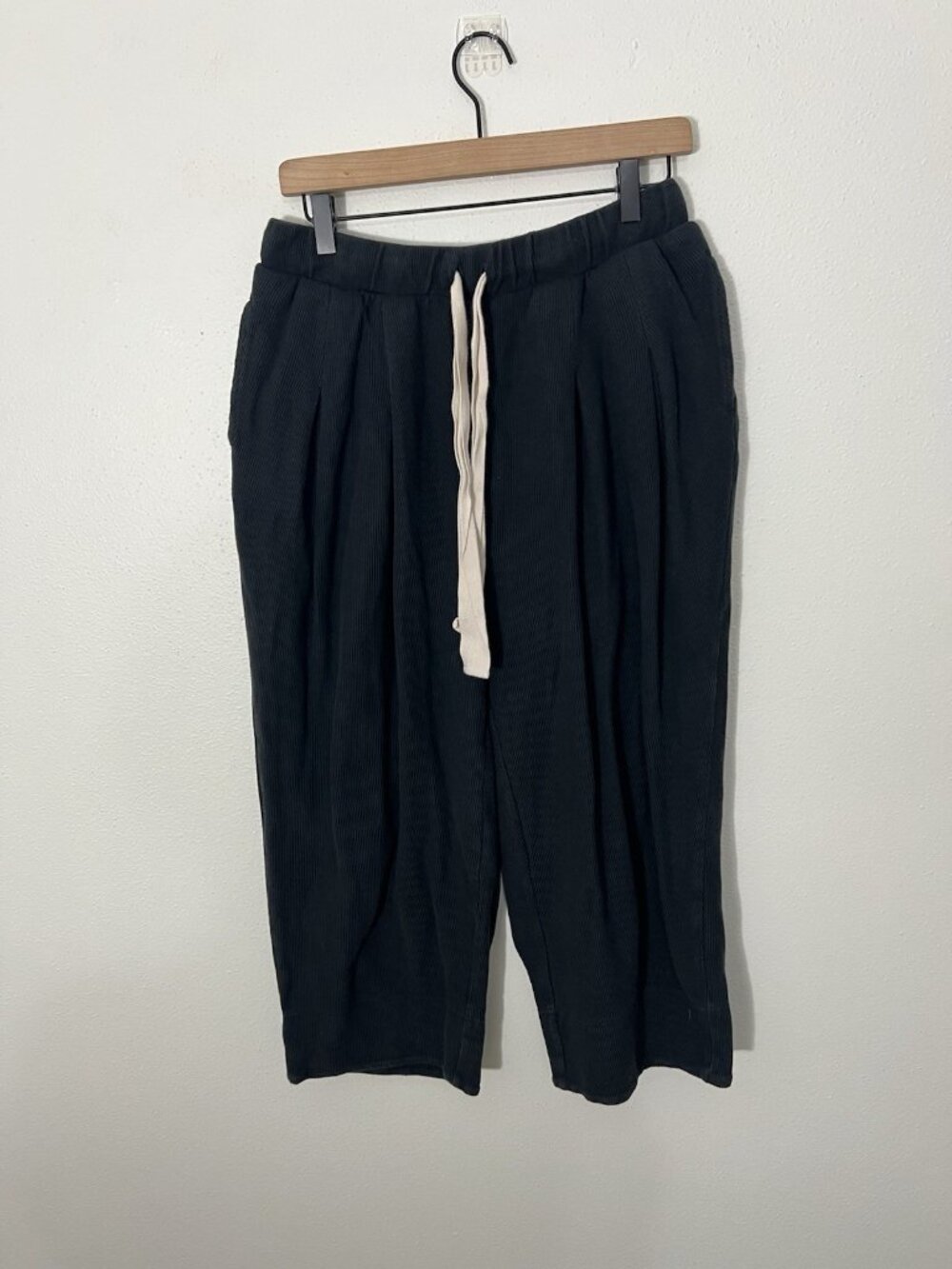 Free People FP Beach Black Wide Leg Pleated Cropped Pants Size Medium
